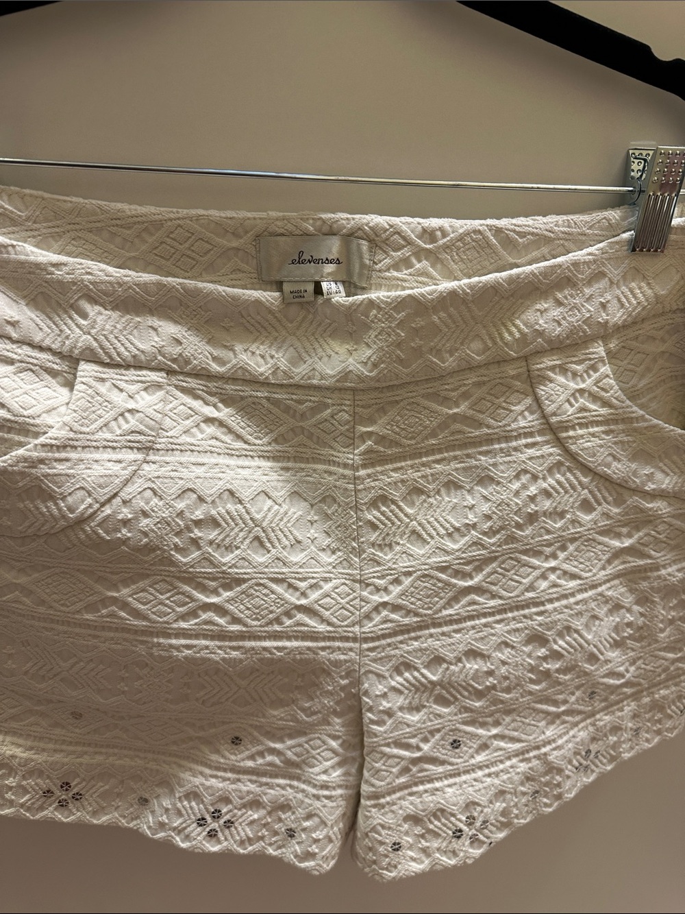 Elevenses Elevated Cream Textured Crochet Shorts bought from Anthropologie